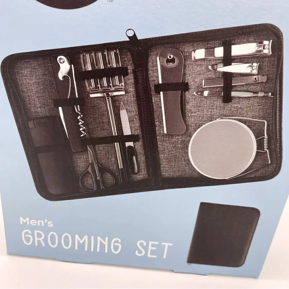Men’s Grooming 10 Piece Set New Travel Case Comb, Razor,